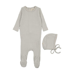 Mema Knits Ice Blue Honeycomb Waffle Footie + Bonnet