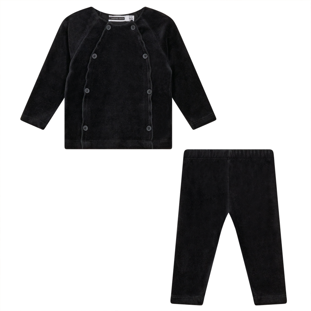 Whipped Cocoa Black Velour 2 PC Set with Fake Button