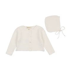 Mema Knits Winter White Knit Cardigan + Bonnet