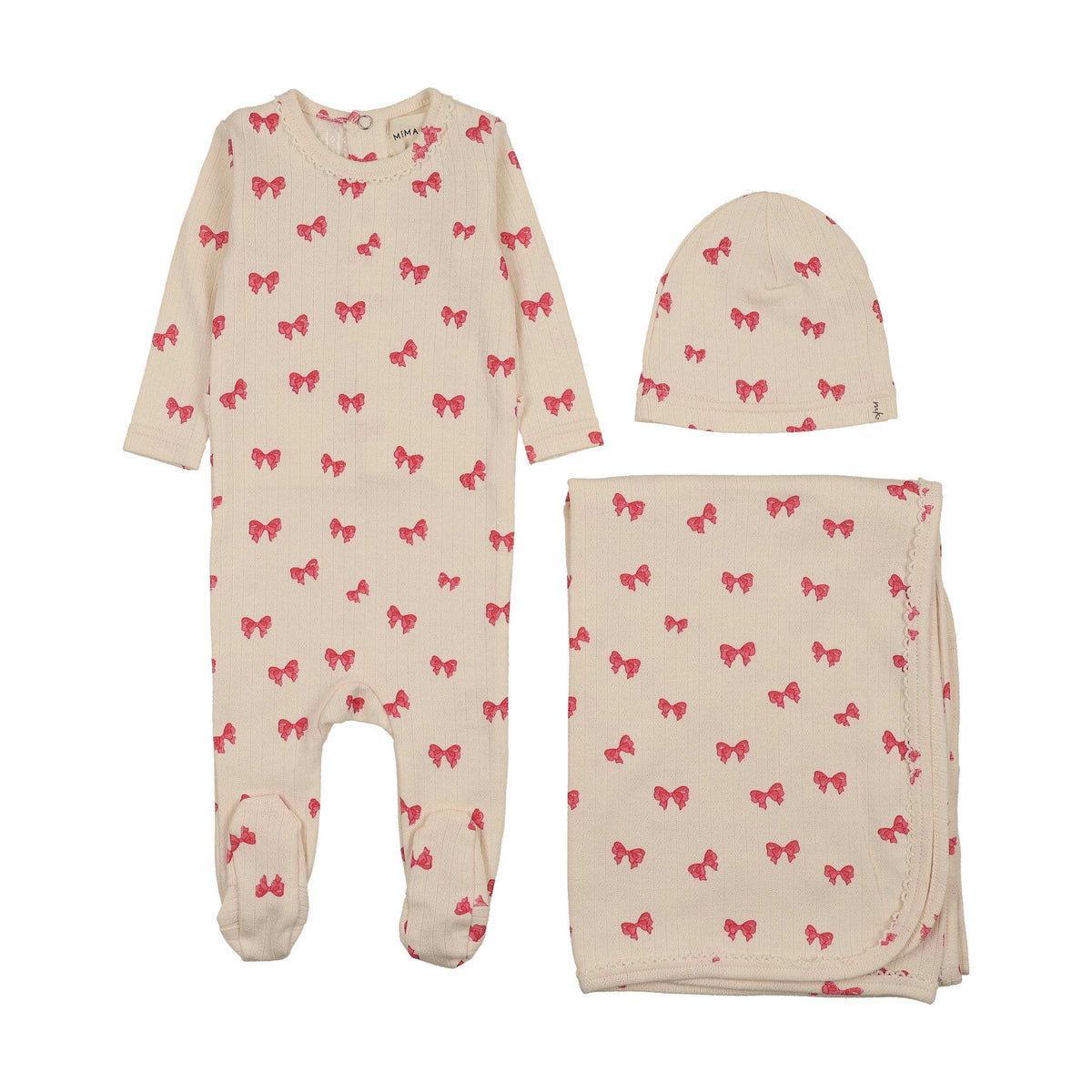 Mema Knits Hot Pink Bow Print 3 Pc Set