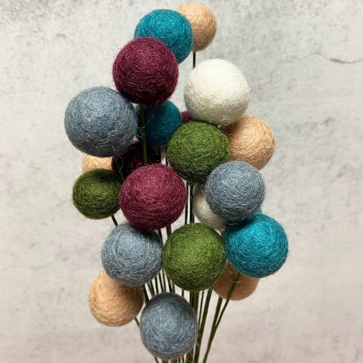 Oakwind Hollow - Set of 8 Felted Wool Flower Ball Bouquet Get Cozy