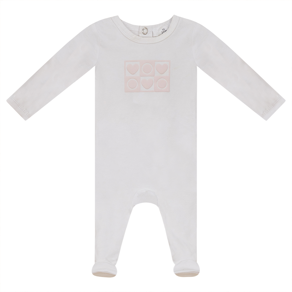So Loved White/Baby Pink Puff Print Footie