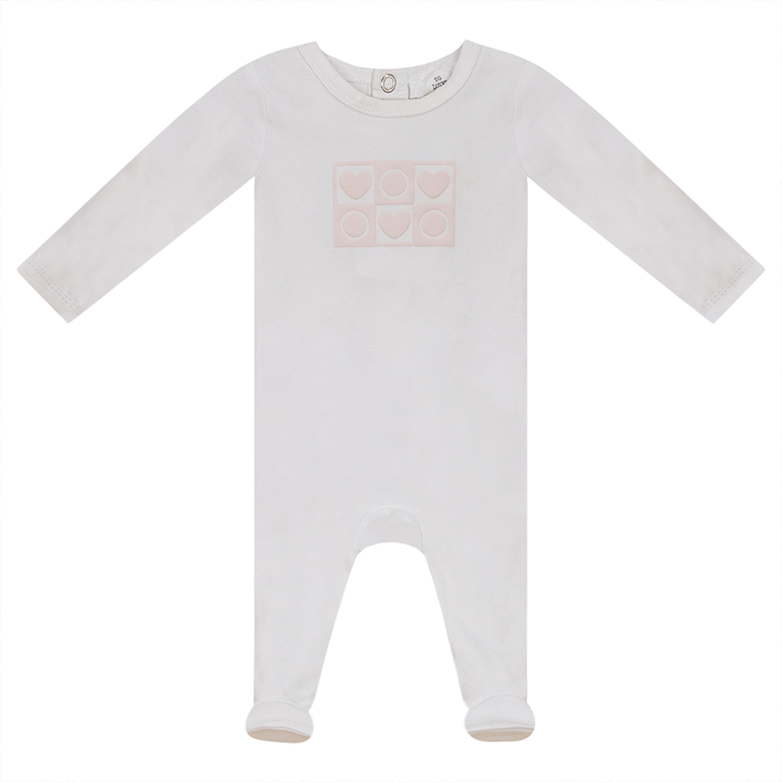 So Loved White/Baby Pink Puff Print Footie