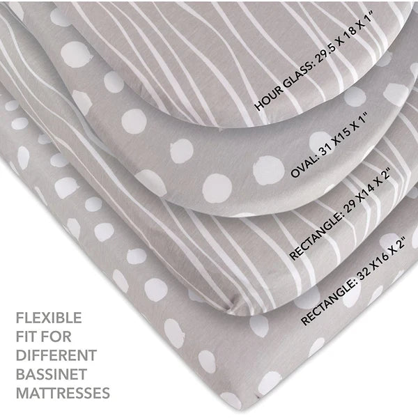 Ely's & Co Grey Abstract Stripes | Dots 2 Pack Bassinet Sheets