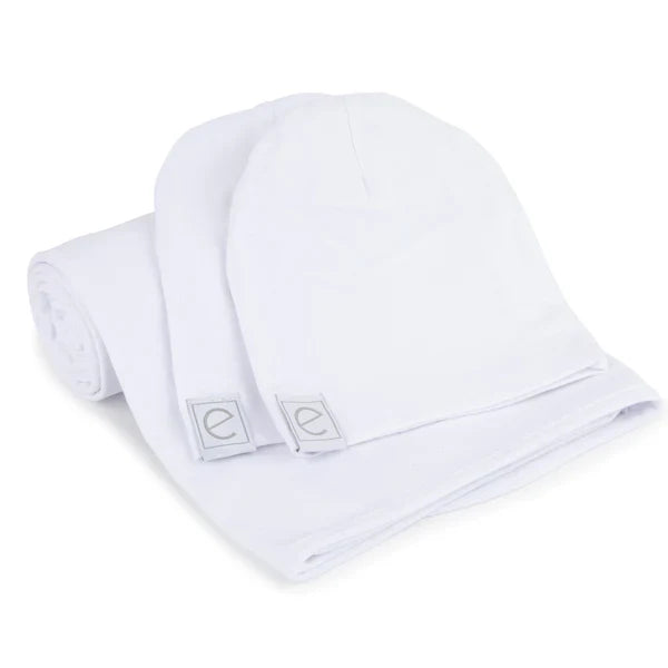 Ely's & Co White Swaddle and Beanie Gift Set