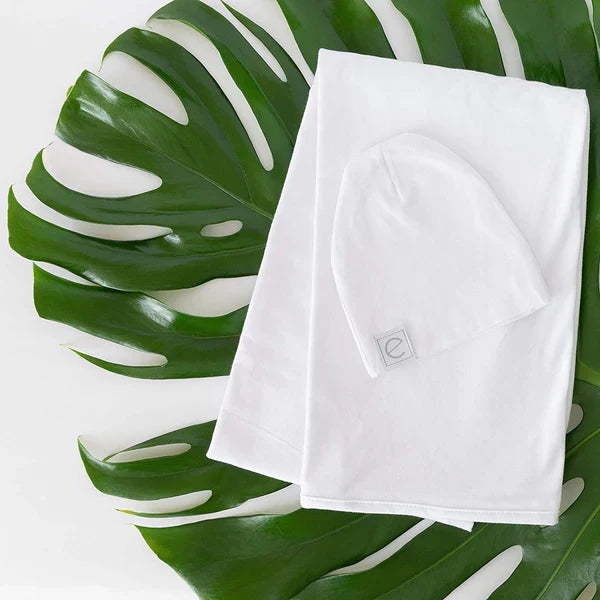 Ely's & Co White Swaddle and Beanie Gift Set