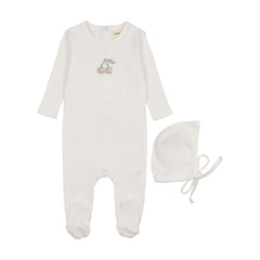 Mema Knits Taupe Embroidered Cherry Footie + Bonnet