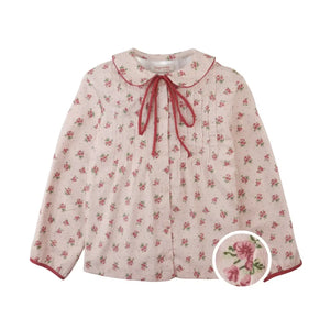 A front view of the Gingersnaps caridad pink floral print girls' blouse.