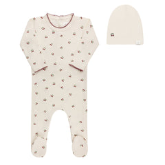 Aurora Ivory/Red Cherry Print Footie + Beanie