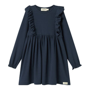 Marmar Girls' Long Sleeve Ruffle Dress | Soft Ribbed Organic Cotton & Modal Dress