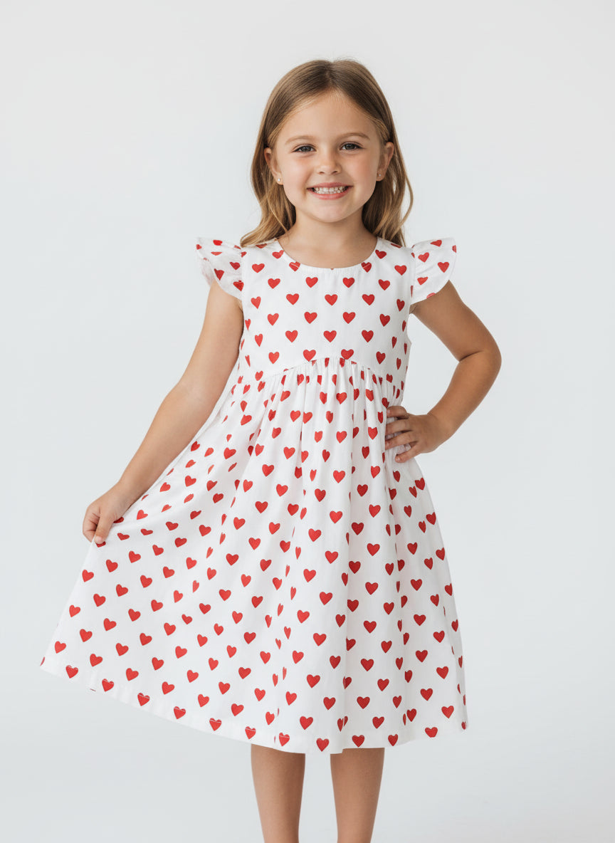 Latte Girls Red Hearts Cotton Dress