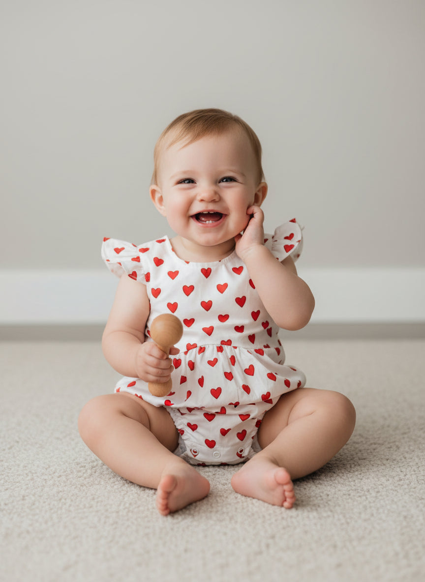 Girls Red Hearts Romper