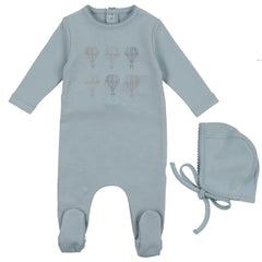 Bee & Dee Hot Air Balloon Ocean Blue Footie + Beanie
