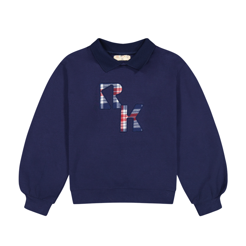 Kids Navy Miles Plaid Logo Collar Sweatshirt by Retro Kid – Soft Cotton