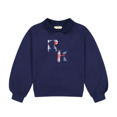 Kids Navy Miles Plaid Logo Collar Sweatshirt by Retro Kid – Soft Cotton