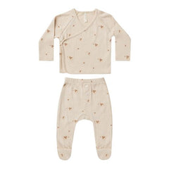 Pointelle wrap top + footed pants set