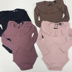 All Rib Baby Short Onesie With Collar