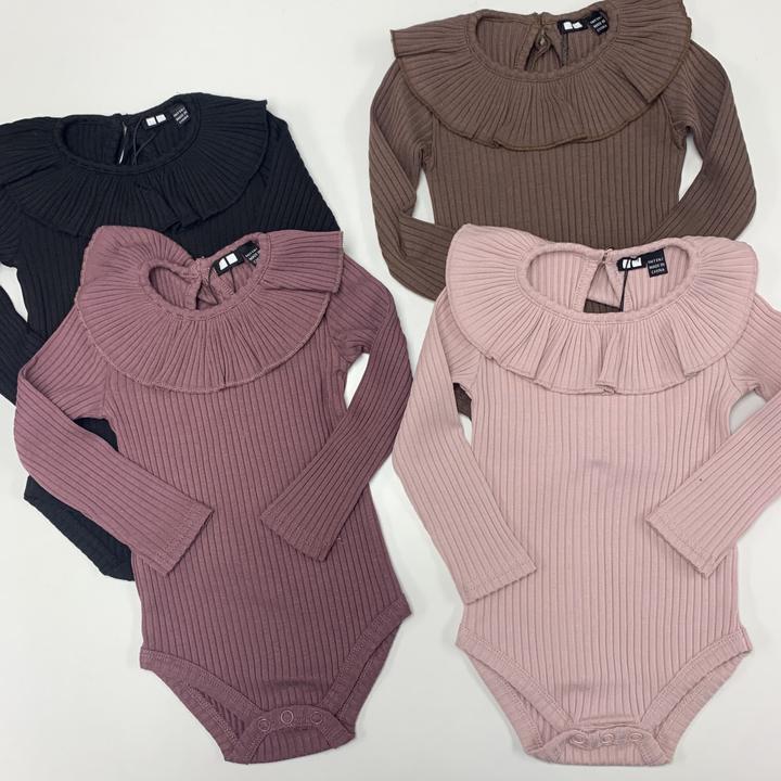 All Rib Baby Short Onesie With Collar