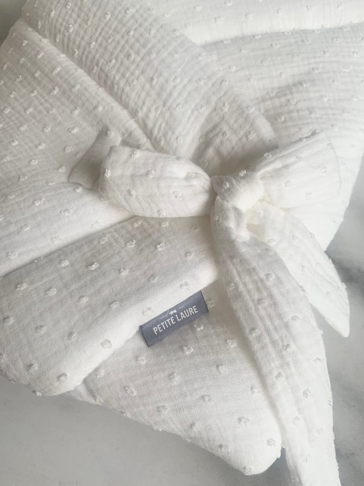Petite Laure Swiss Dot Bow Baby Wrap Swaddle