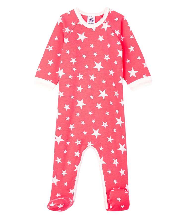 Petit Bateau Baby Girl's Star-Print Cotton Footie - Zip Up feature