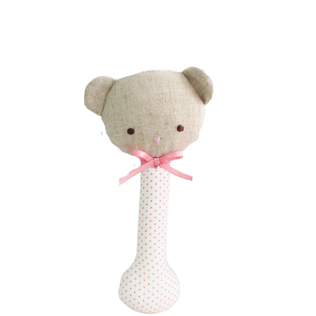 Alimrose Baby  Baby Bear Stick Rattle Spot Pink on Ivory