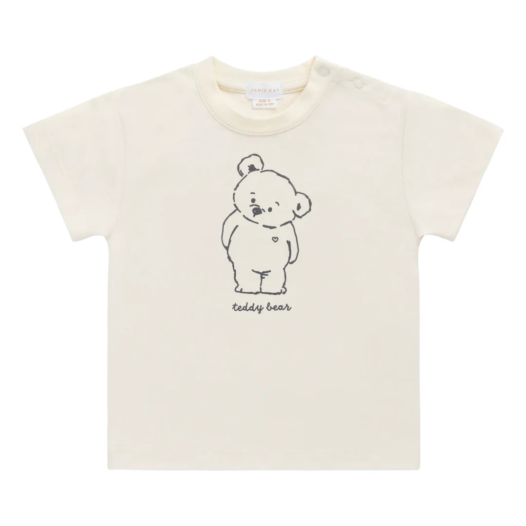 A breathtaking Jamie Kay Organic Cotton Teddy Bear Print Tee, showcasing its authoritative architectural fit and refined whimsical heritage print.