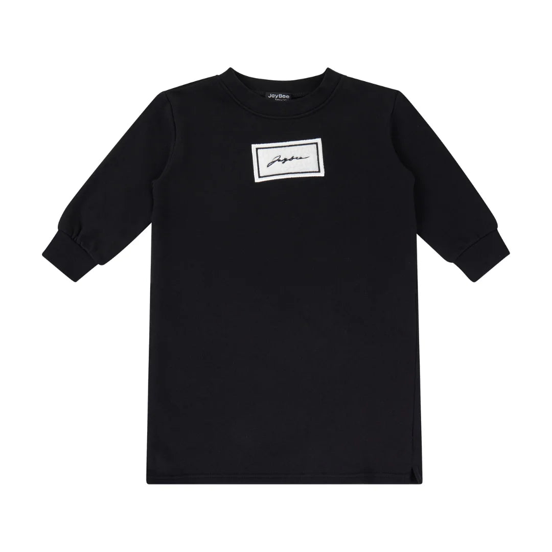 A front view of the JayBee sherpa patch children's sweat dress.