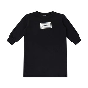 A front view of the JayBee sherpa patch children's sweat dress.
