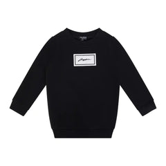A front view of the JayBee black sherpa patch children's sweatshirt.