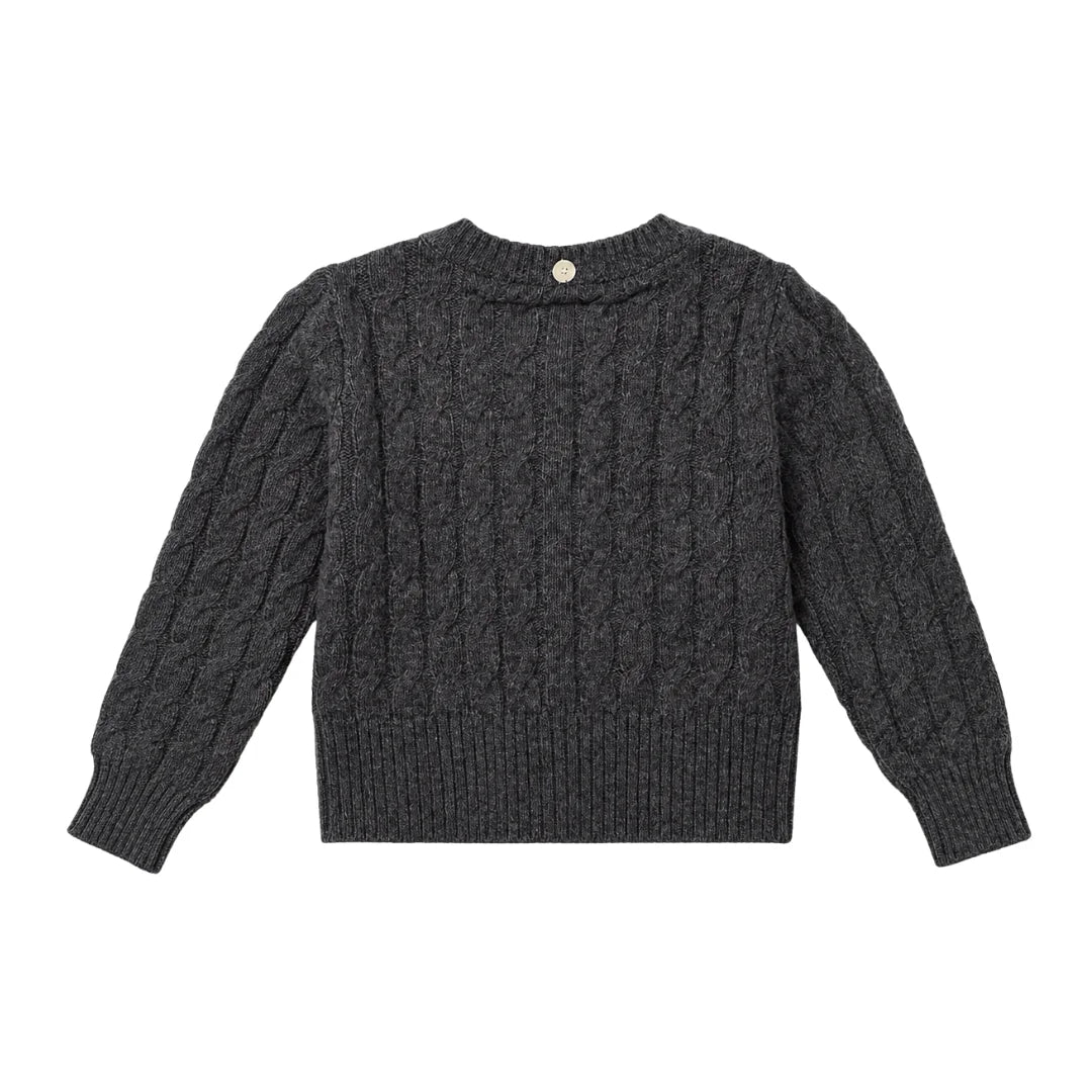 front view of the John Richmond charcoal grey cable-knit boys' cardigan