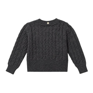 front view of the John Richmond charcoal grey cable-knit boys' cardigan