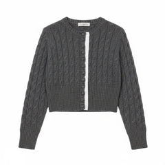 front view of the John Richmond charcoal grey cable-knit designer cardigan.