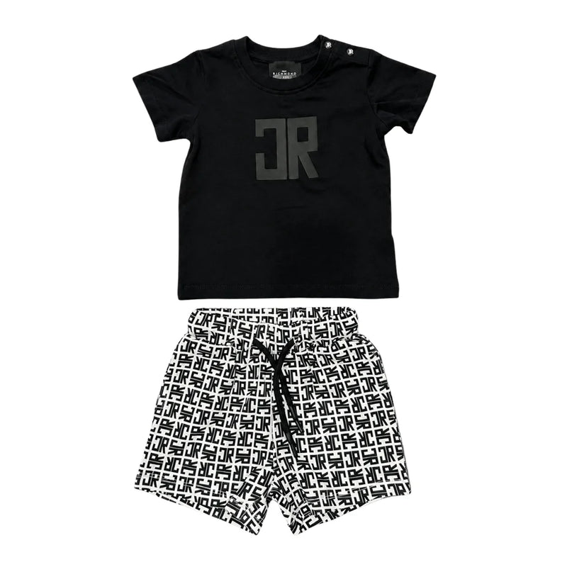 A breathtaking John Richmond Faredi two-piece set showcasing an immaculate t-shirt, matching Bermuda shorts, and premium designer detailing.