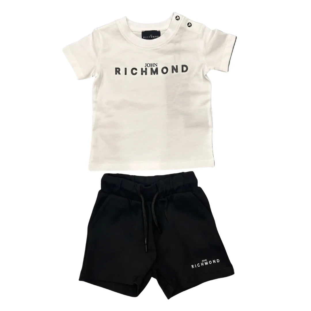 A breathtaking John Richmond two-piece Galiakop set featuring a premium graphic t-shirt and matching tailored bermuda shorts.