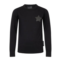 front view of the John Richmond black star logo girls' crewneck sweater.