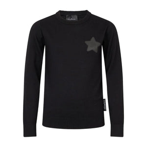 front view of the John Richmond black star logo girls' crewneck sweater.