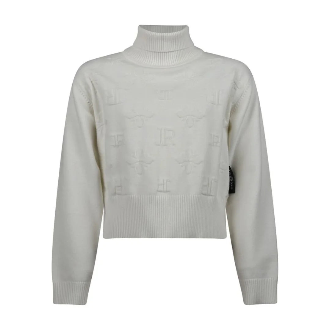 front view of the John Richmond off-white monogram girls' turtleneck sweater.