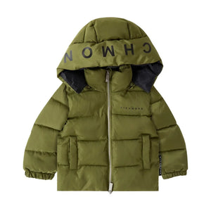 front view of the John Richmond green logo hooded designer jacket.