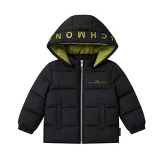 front view of the John Richmond black logo hooded designer jacket.