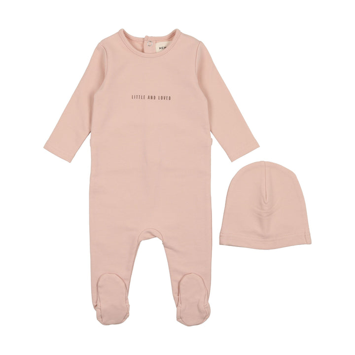 Mema Knits Old Rose/Mink Little and Loved Footie + Beanie