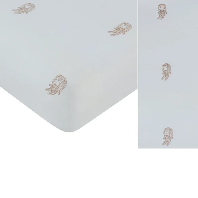 A front view of the Kipp taupe cable fitted bassinet sheet.