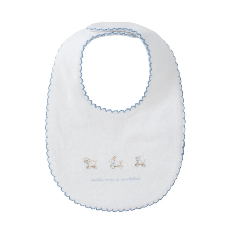 A front view of the Kipp Baby blue petits amis terry cotton baby bib.