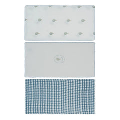 A front view of the Kipp blue ciel enfant burp cloth set of three.
