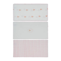 A front view of the Kipp pink ciel enfant burp cloth set of three.