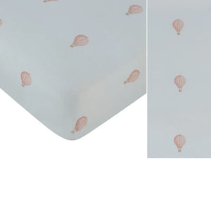A front view of the Kipp blue and pink ciel enfant fitted bassinet sheet.