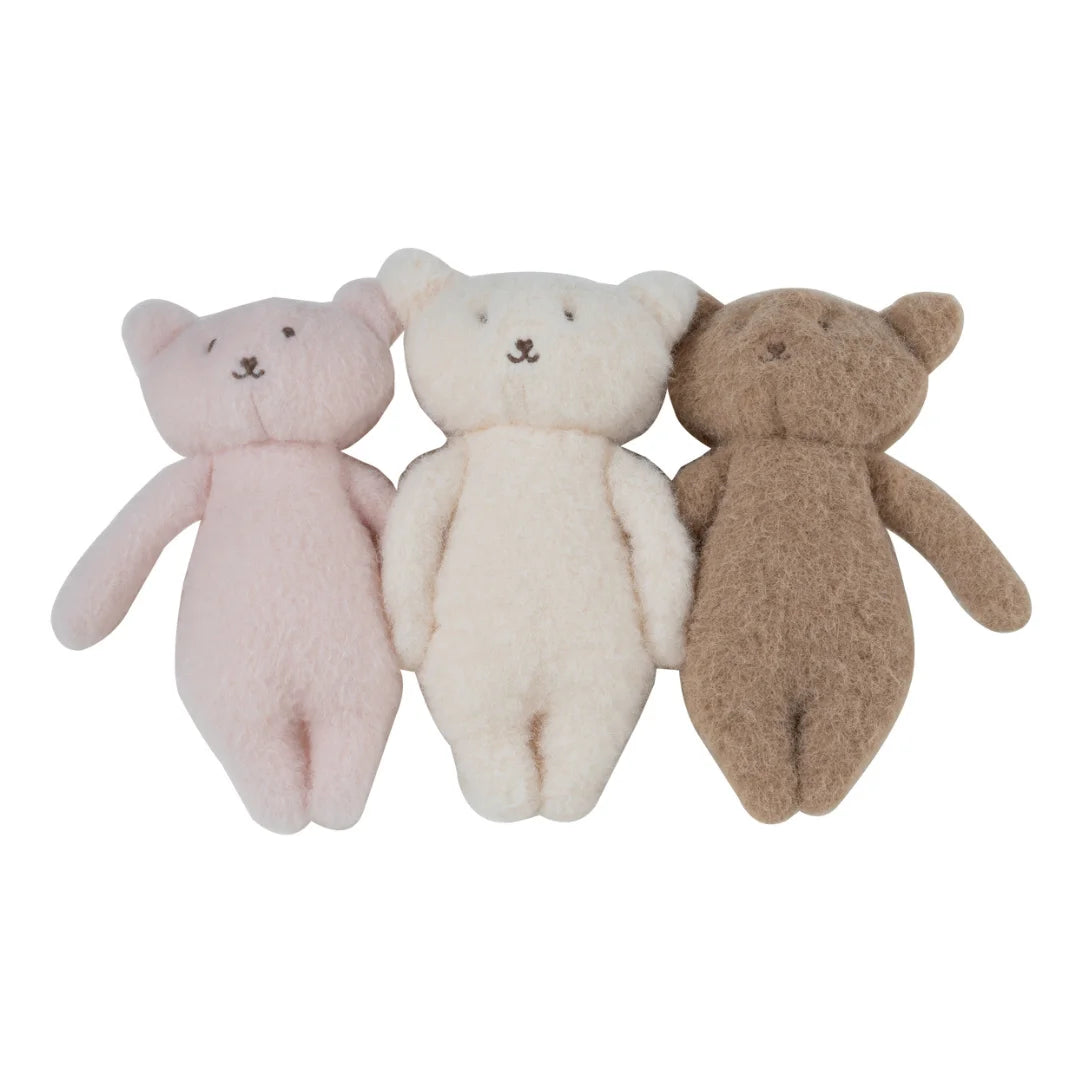 A front view of the Kipp pink mon bebe teddy bear trio plush set.