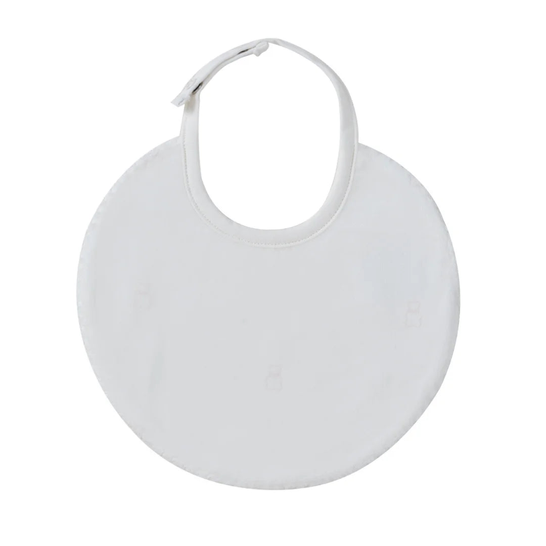 A front view of the Kipp pink petit ours pattern baby feeding bib.