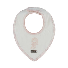 A front view of the Kipp baby pink Atelier Bunny cotton bib.