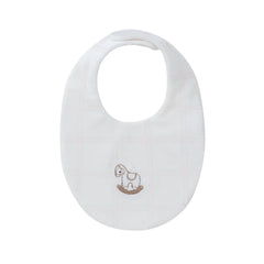 A front view of the Kipp pink baby whinny plaid feeding bib.