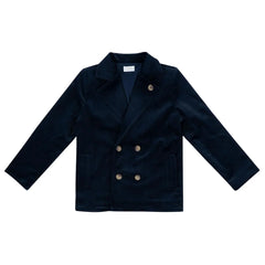 A front view of the Kipp Navy Sol tailored blazer for boys.